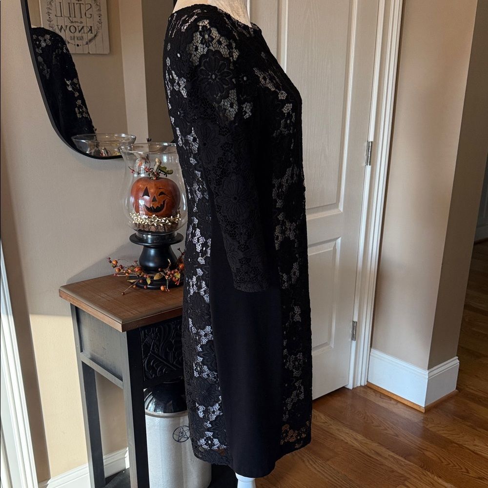 Nine West Black Lace sheer Sheath Dress 3/4 Sleeve Lined Stretch Women’s Size 12 - Picture 8 of 10